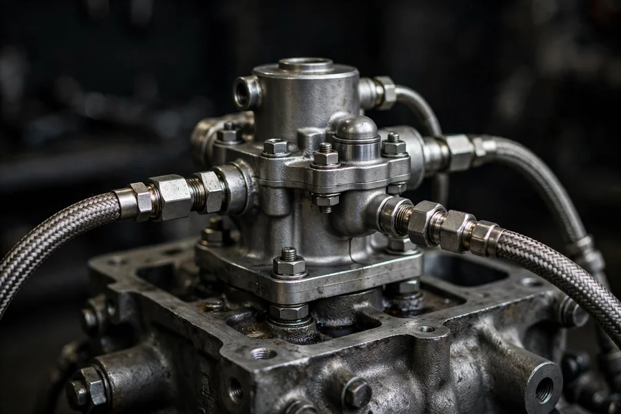 N54 engine bay with the intake manifold removed, exposing the high-pressure fuel pump area on the cylinder head