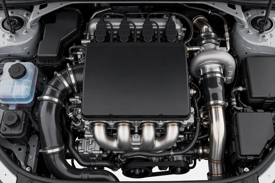 Clean modern turbocharged four-cylinder BMW engine bay