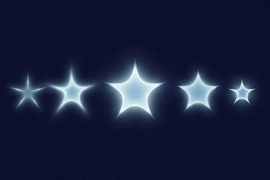 Abstract glowing star shapes representing safety ratings on a dark background