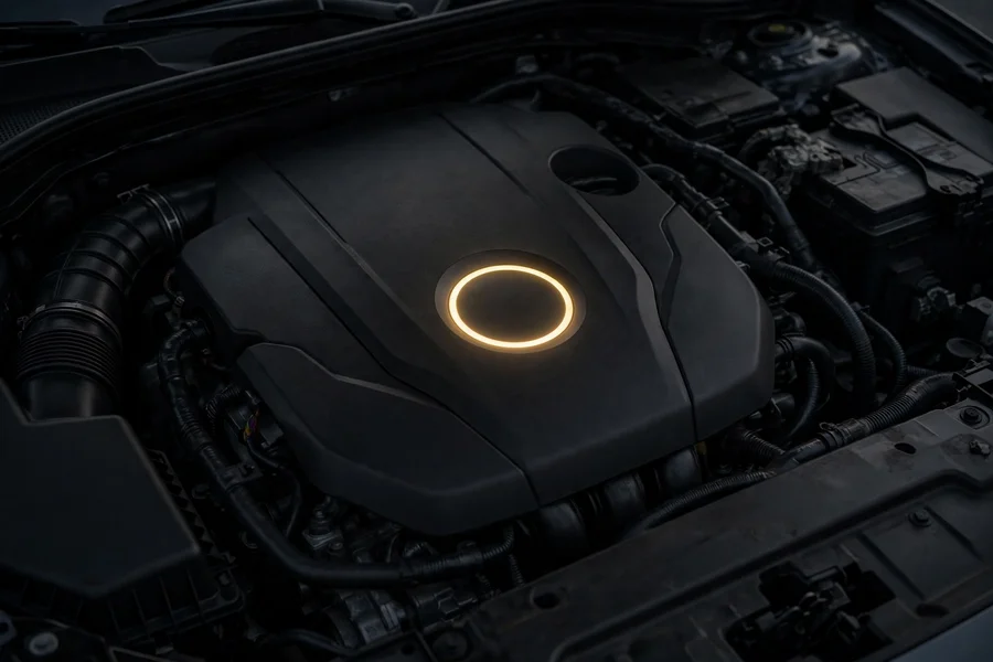 A modern BMW turbocharged engine bay — EfficientDynamics systems like the smart alternator and on-demand ancillaries work invisibly around the engine