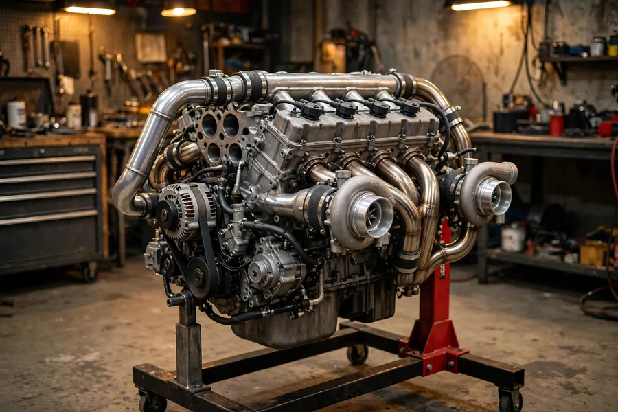 Diagram breaking down a BMW engine code into family letter, identifier number, and TU suffix