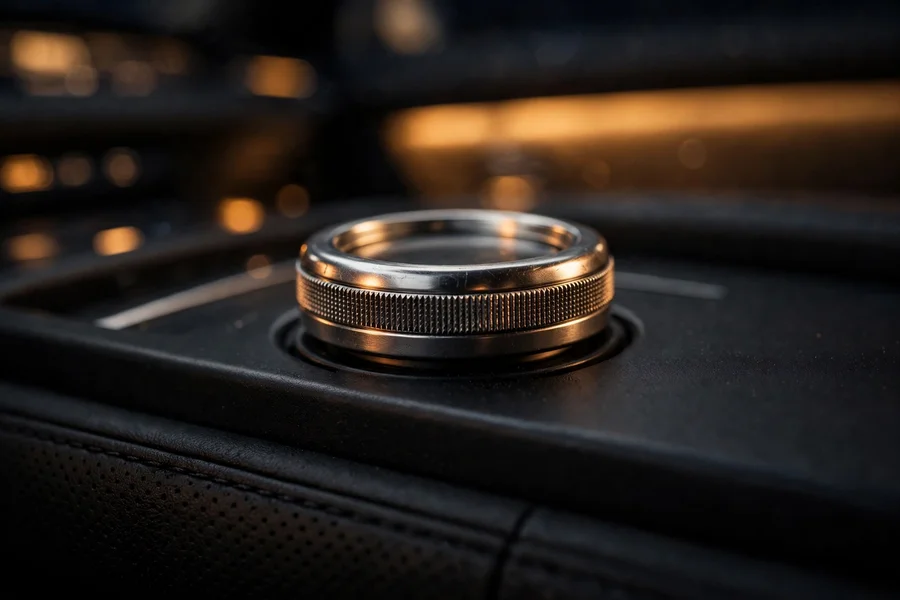 Close-up of an iDrive controller knob on the center console of a BMW