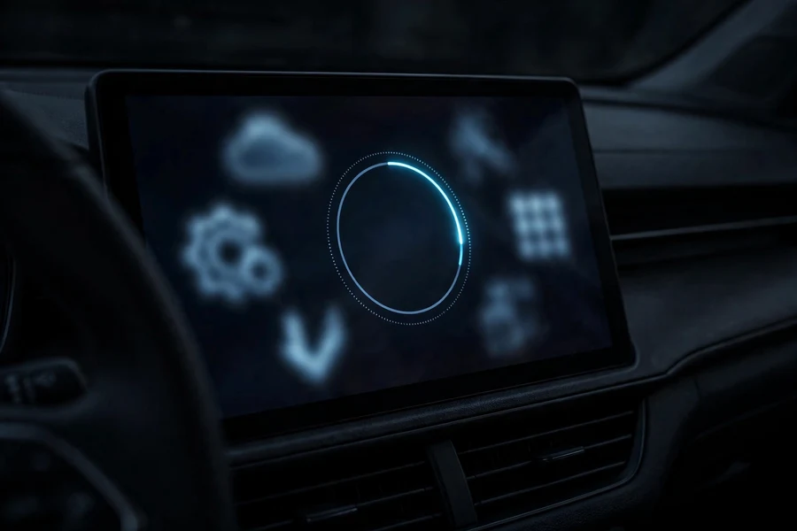 BMW center display showing a software update progress screen with a circular progress ring
