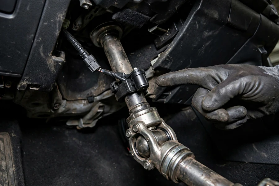 Steering column with the steering angle sensor module near the flexible coupling