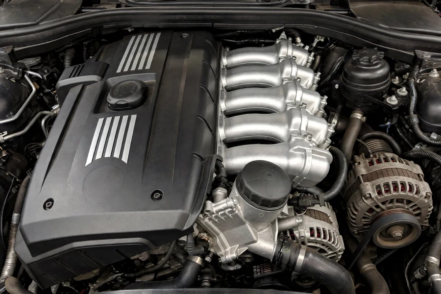 BMW N52 inline-six engine bay in an E90 328i