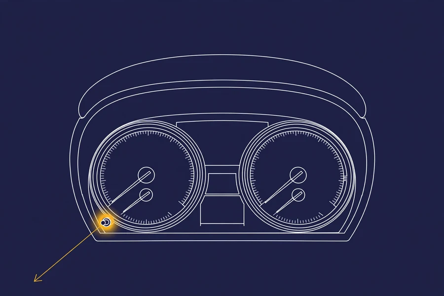 Diagram showing the odometer reset button location on a BMW E90 instrument cluster