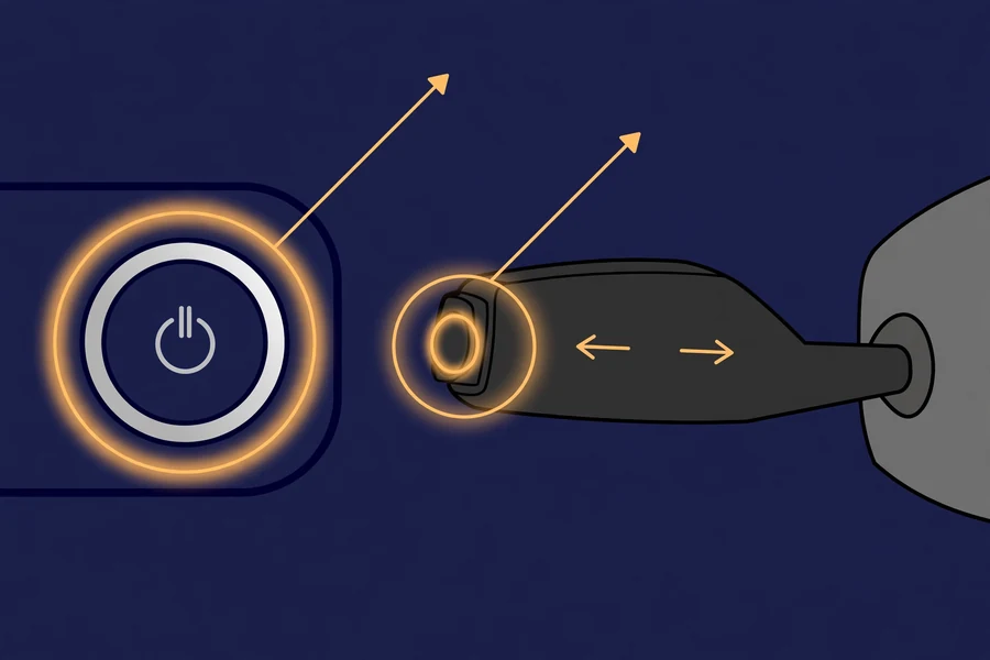 Diagram showing the start-stop button and BC button used for the service reset on a BMW G20